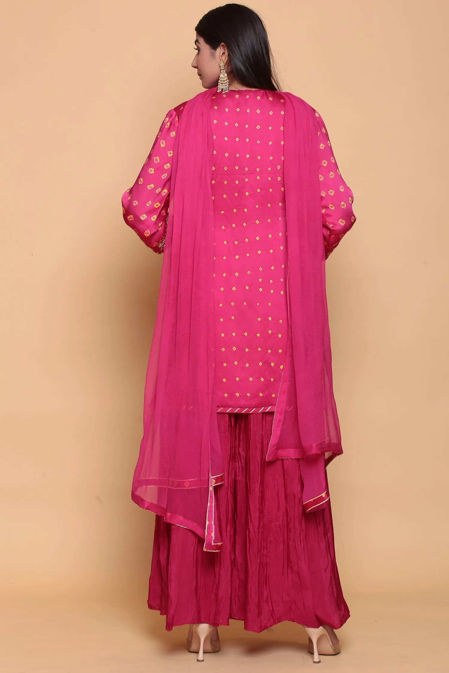 Bandhej Satin silk Suit  with Gota work.