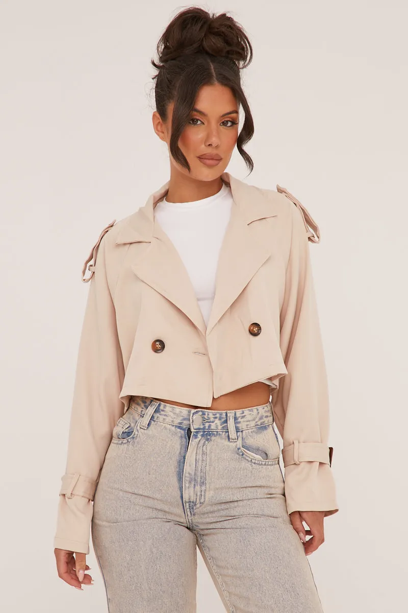 Beige Cropped Belted Trench Coat - Naomi