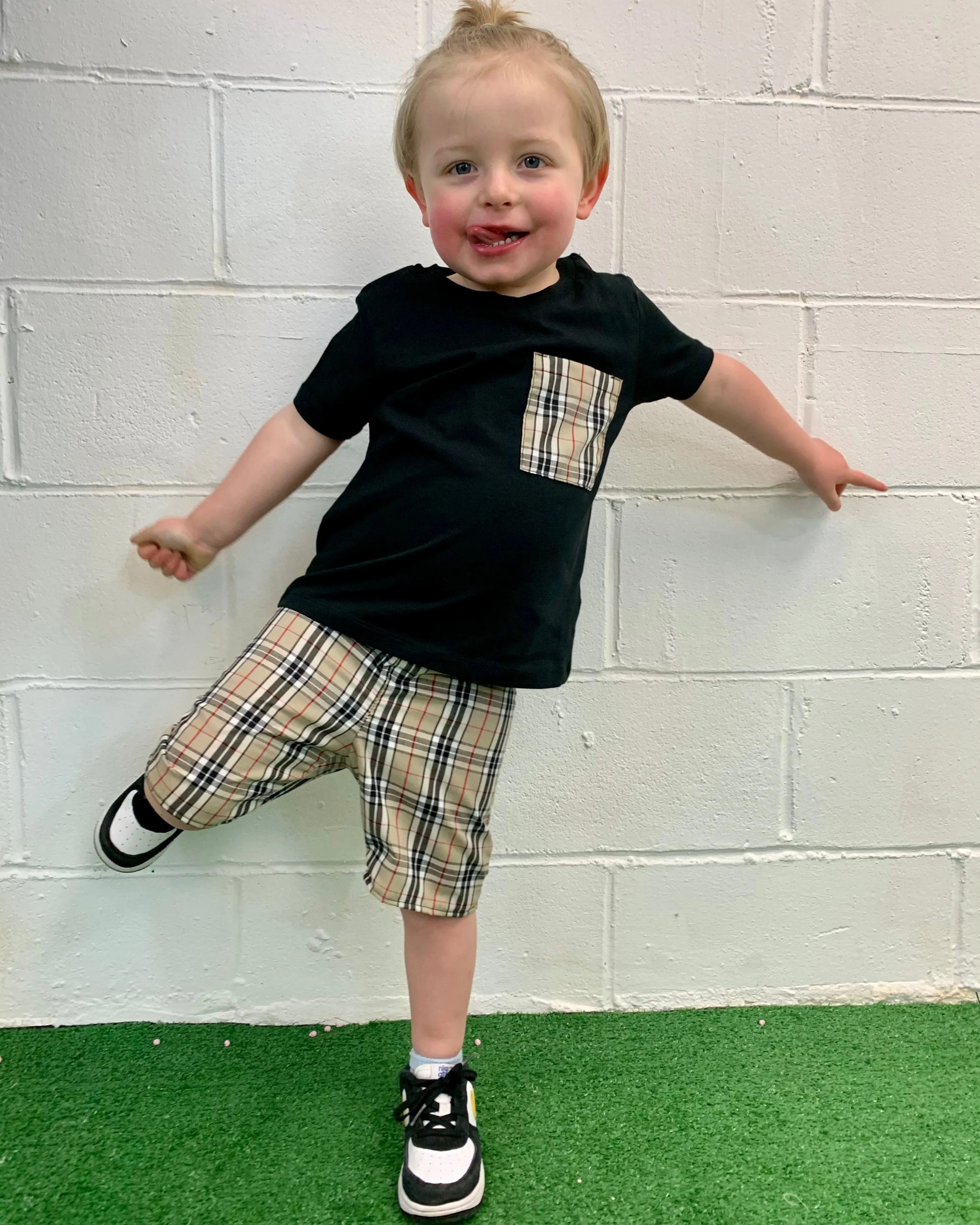 Black Tartan Pocket T-Shirt (0mnths - 14yrs)