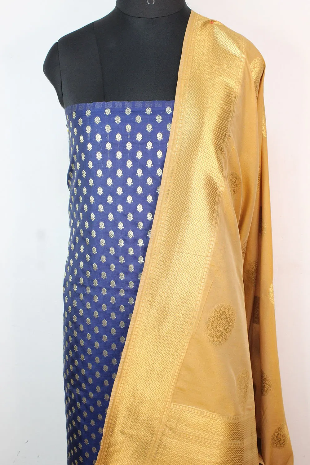 Blue Banarasi Silk Suit With Cream Banarasi Silk Dupatta