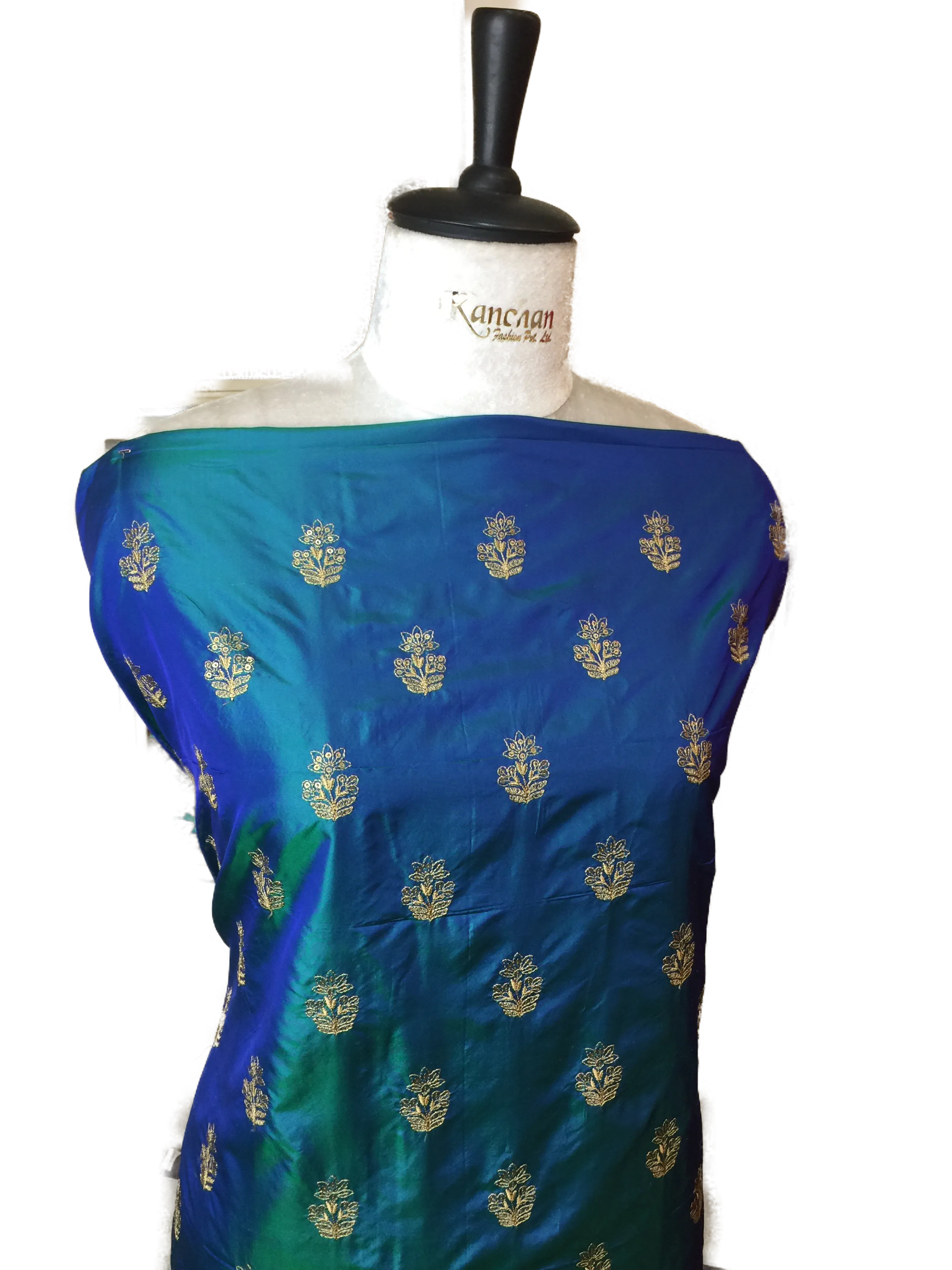 Blue Pure Silk Unstitched Suit with Embroidery