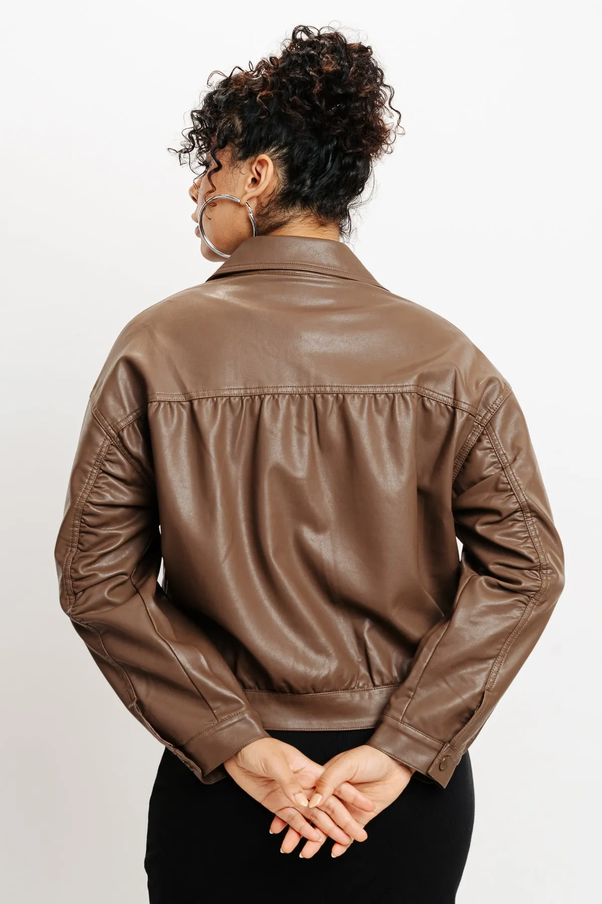 Brown Boxy Leather Jacket