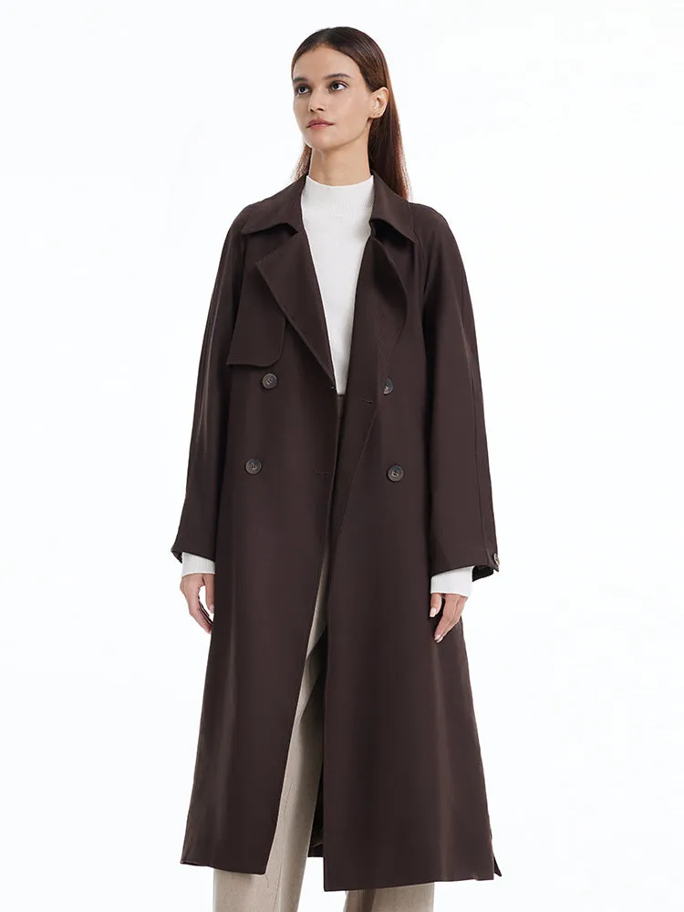 Brown Worsted Wool Trench Coat