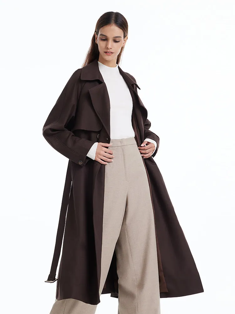 Brown Worsted Wool Trench Coat