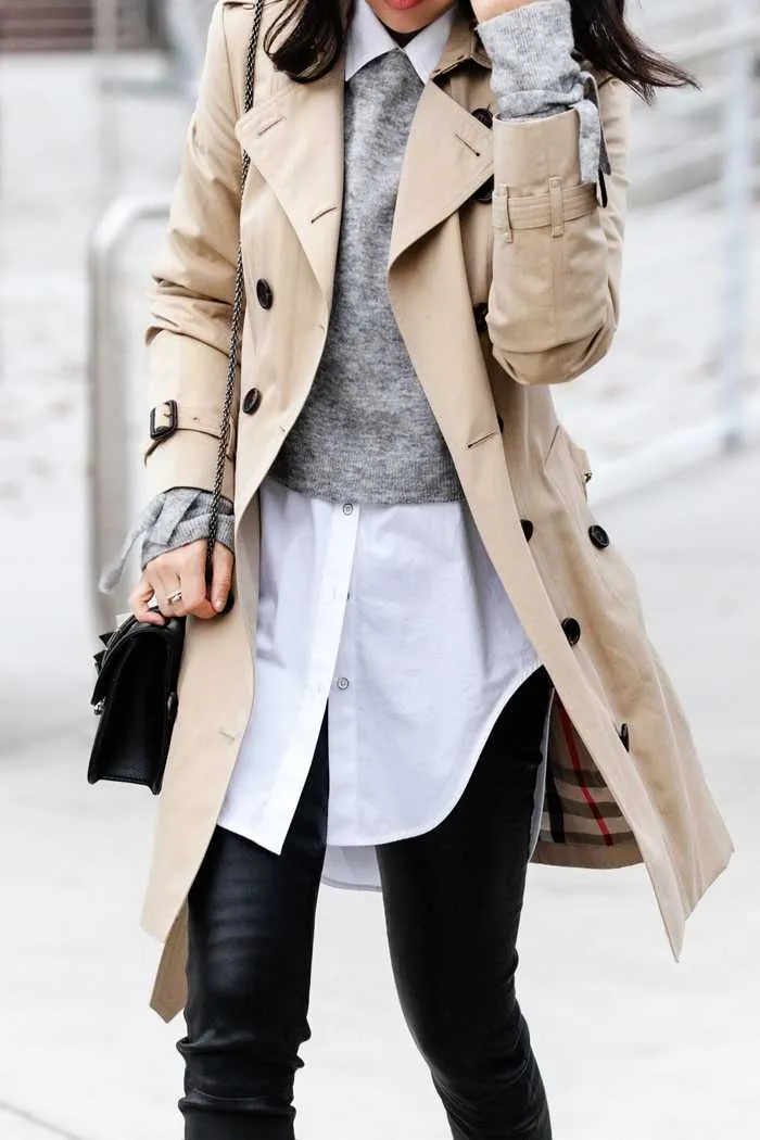 Classic Double Breasted Turtle Neck Women's Beige Trench Coat