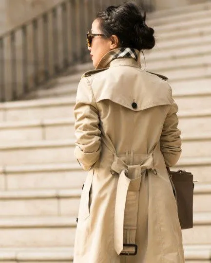 Classic Double Breasted Turtle Neck Women's Beige Trench Coat