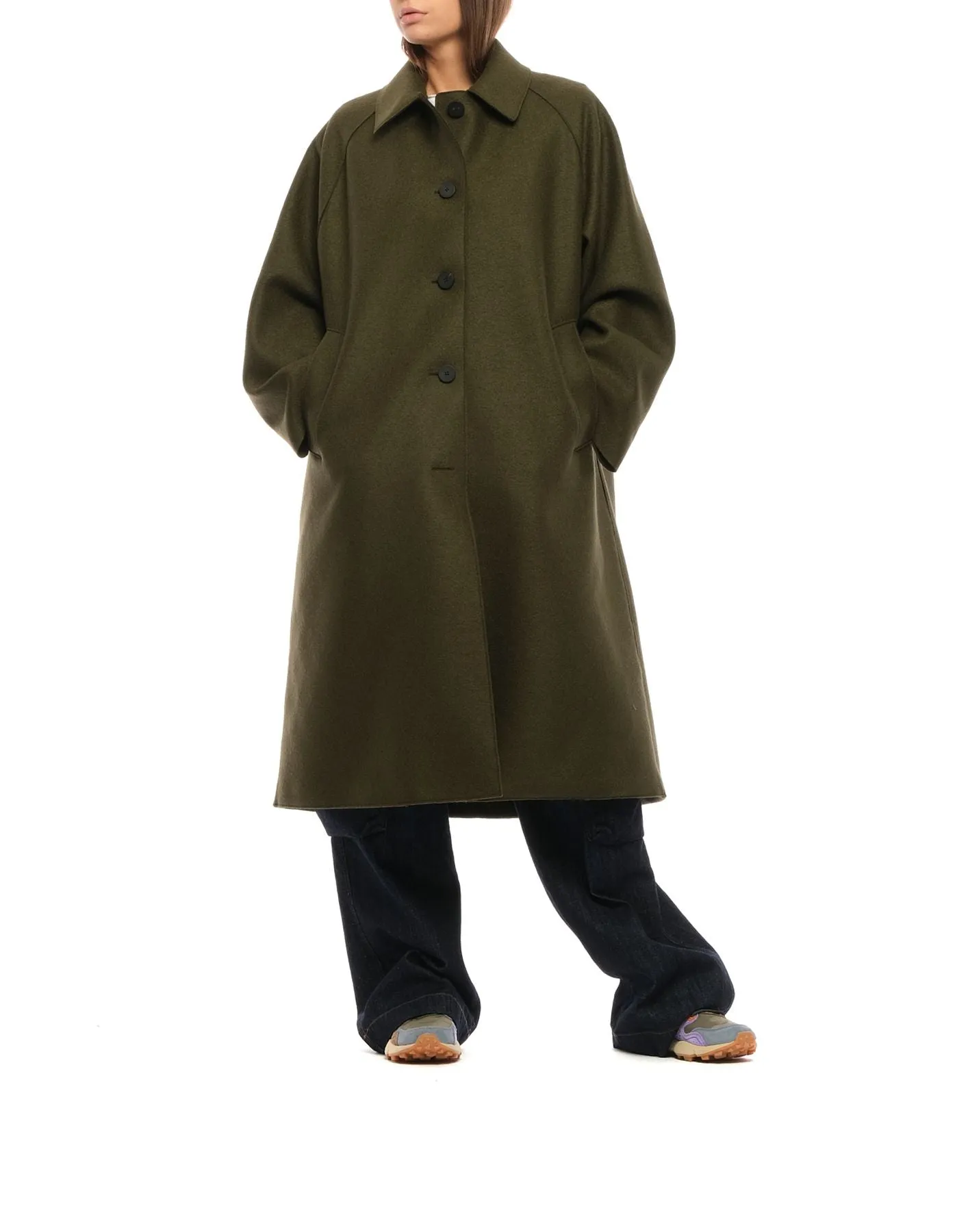 Coat for woman A1424MLK-P MOSS GREEN Harris Wharf London