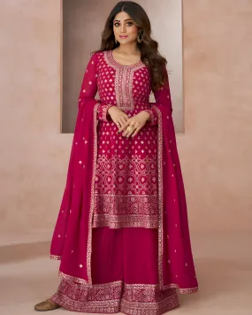 Embroidered Georgette Palazzo Suits Red