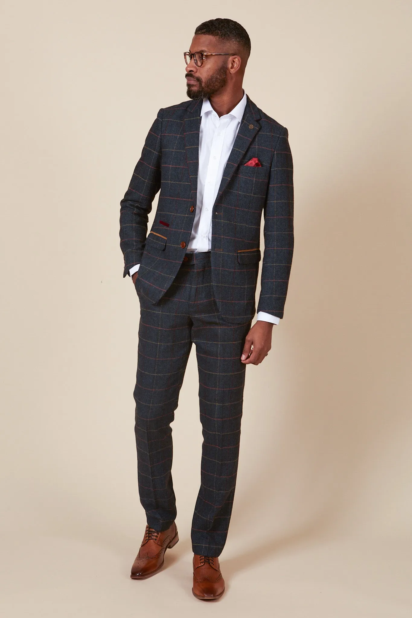 ETON - Navy Blue Tweed Check Two Piece Suit