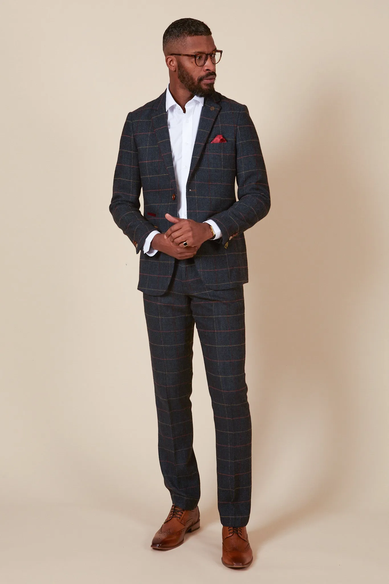 ETON - Navy Blue Tweed Check Two Piece Suit