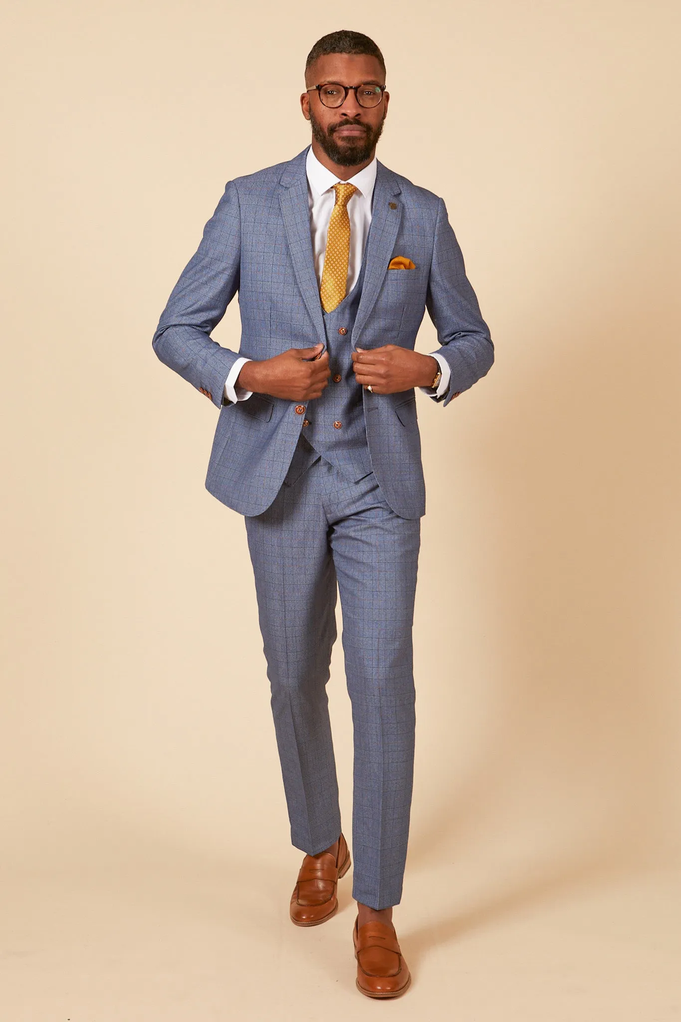 GEORGE - Light Blue Check Three Piece Suit