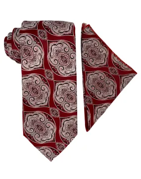 Henri Picard Geo Tie and Handkerchief - Burgundy Wine