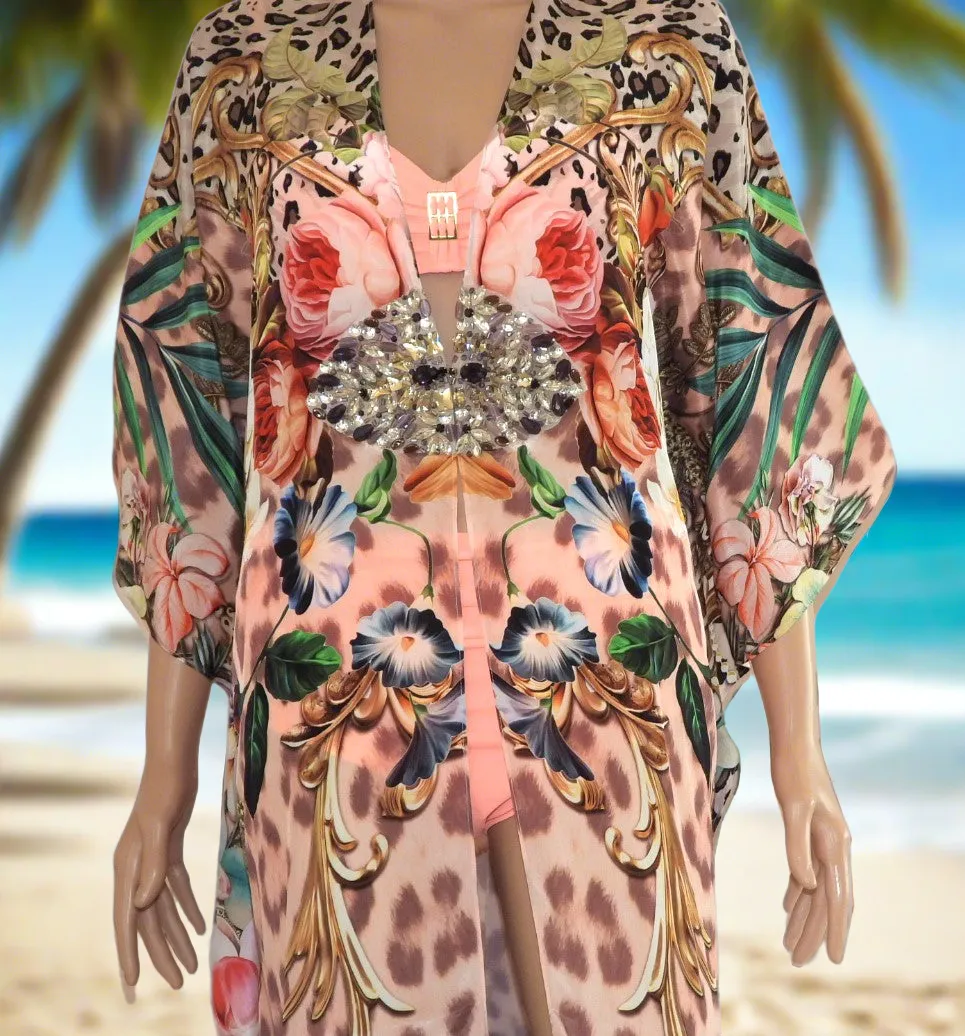 Hook Kaftan Coverup Floral Leopard