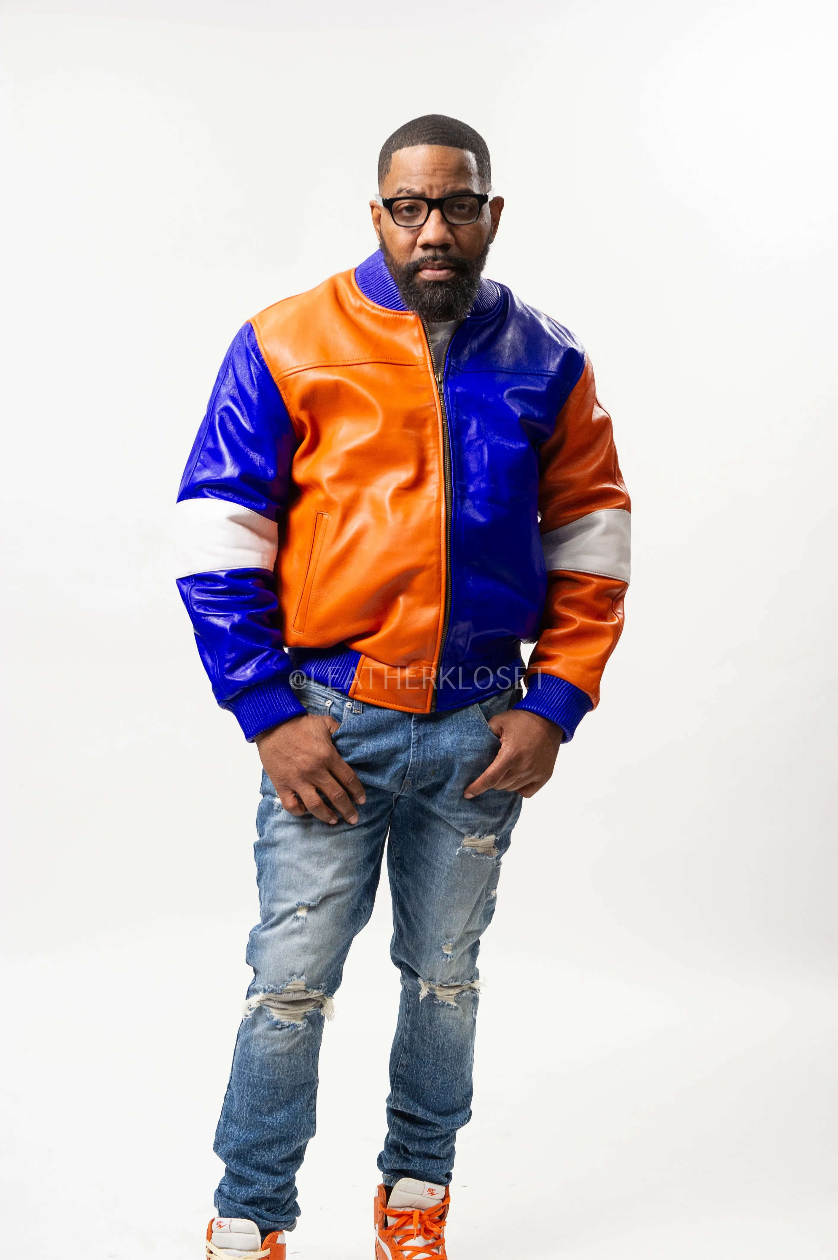 Men's Baseball Multi Color Jacket [Orange/Royal]