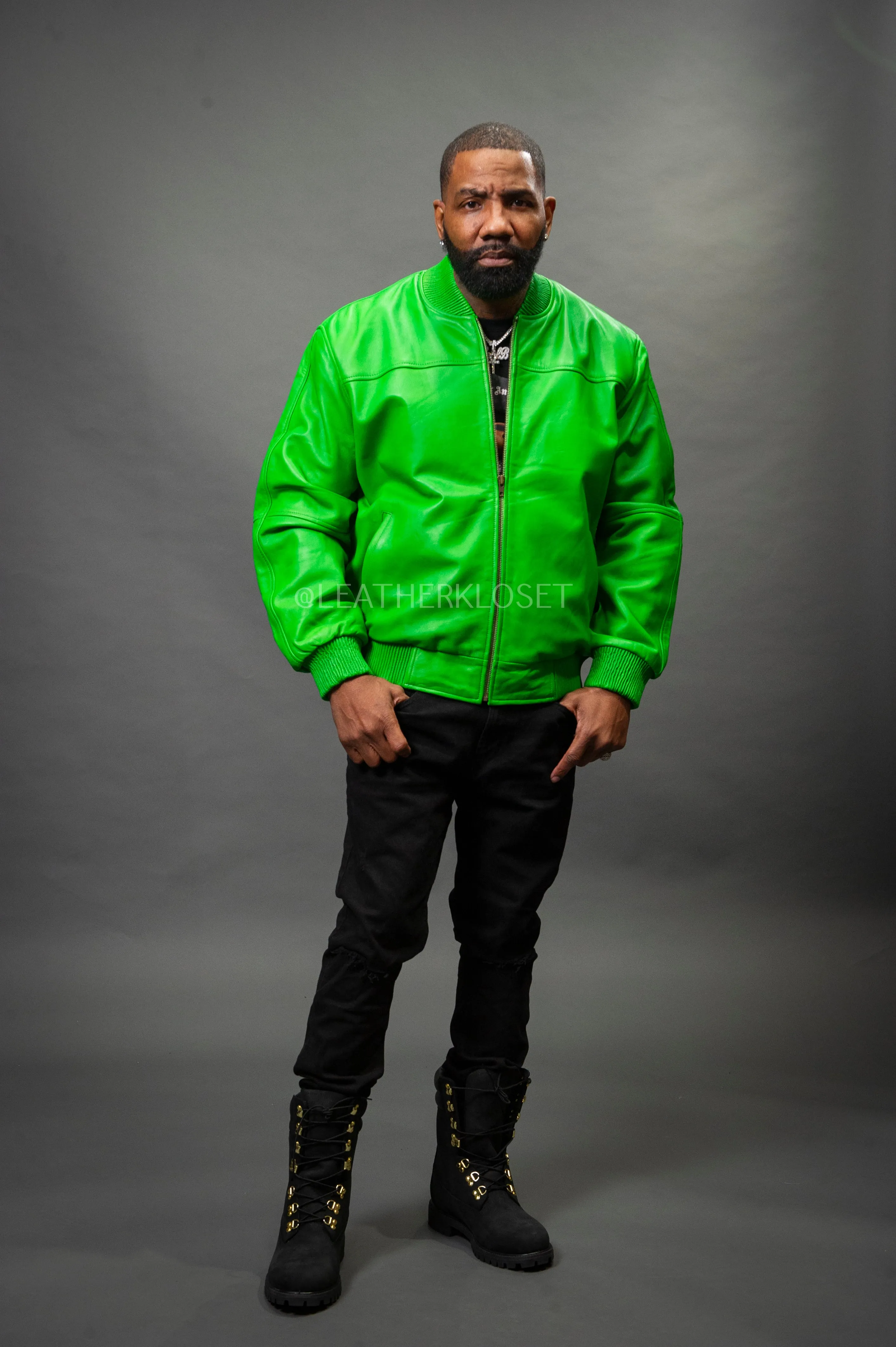 Men's Classic Baseball Leather Jacket Green