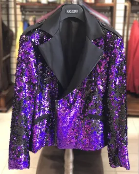 Men's Fashion Jacket - Biker Jacket - Sequin Purple