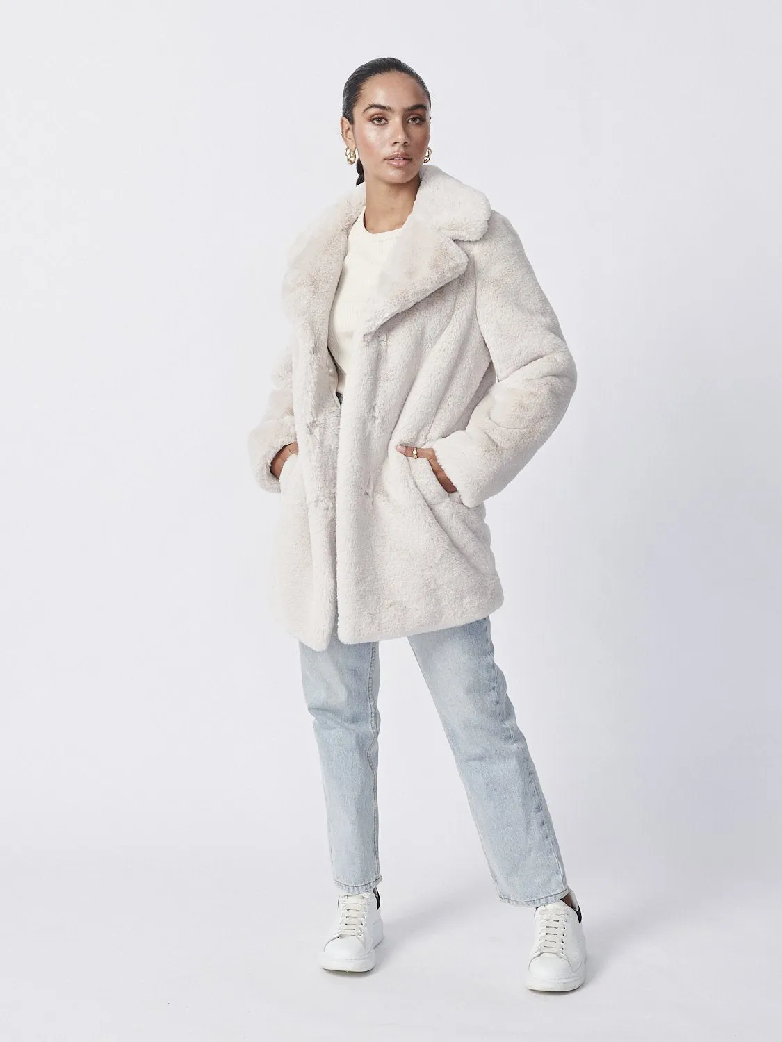 Minimalist Faux Fur Jacket - Bone