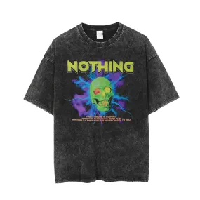 'Nothing' Skull Print Acid Washed T-Shirt