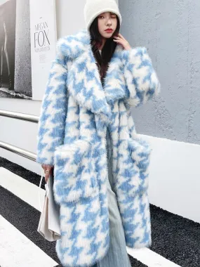 Oversize Houndstooth Fur Coat