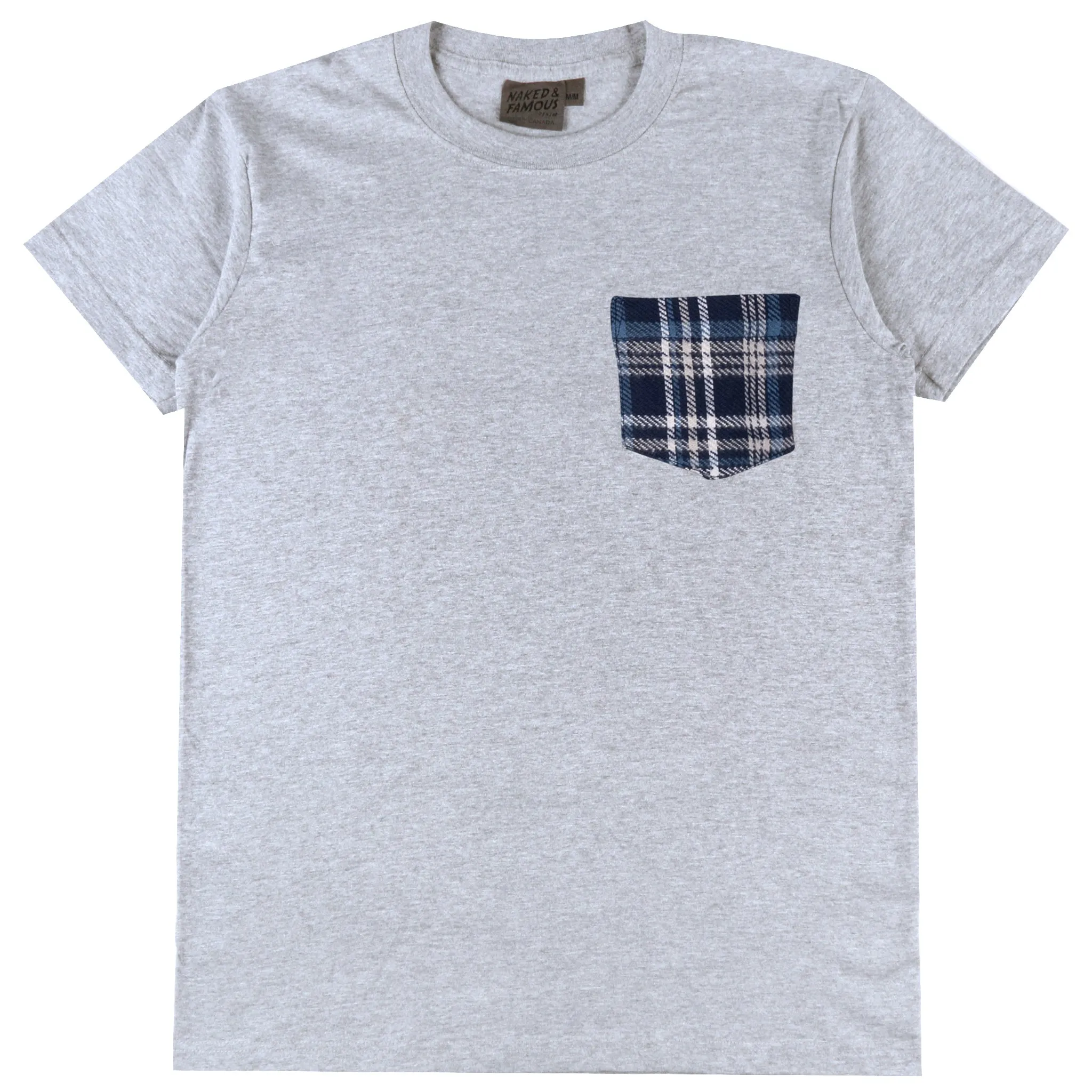 Pocket Tee - Heather Grey   Triple Yarn Twill Check Brush - Navy