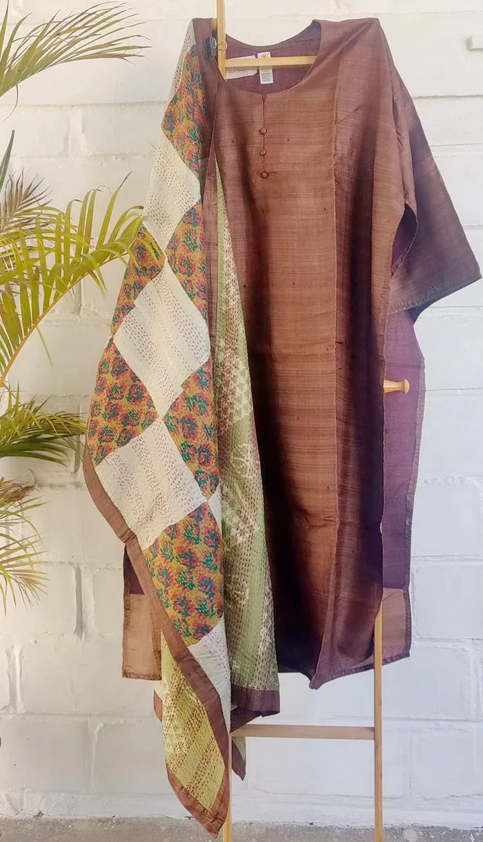 PURE SILK RUSTY BROWN SUIT FABRIC SET