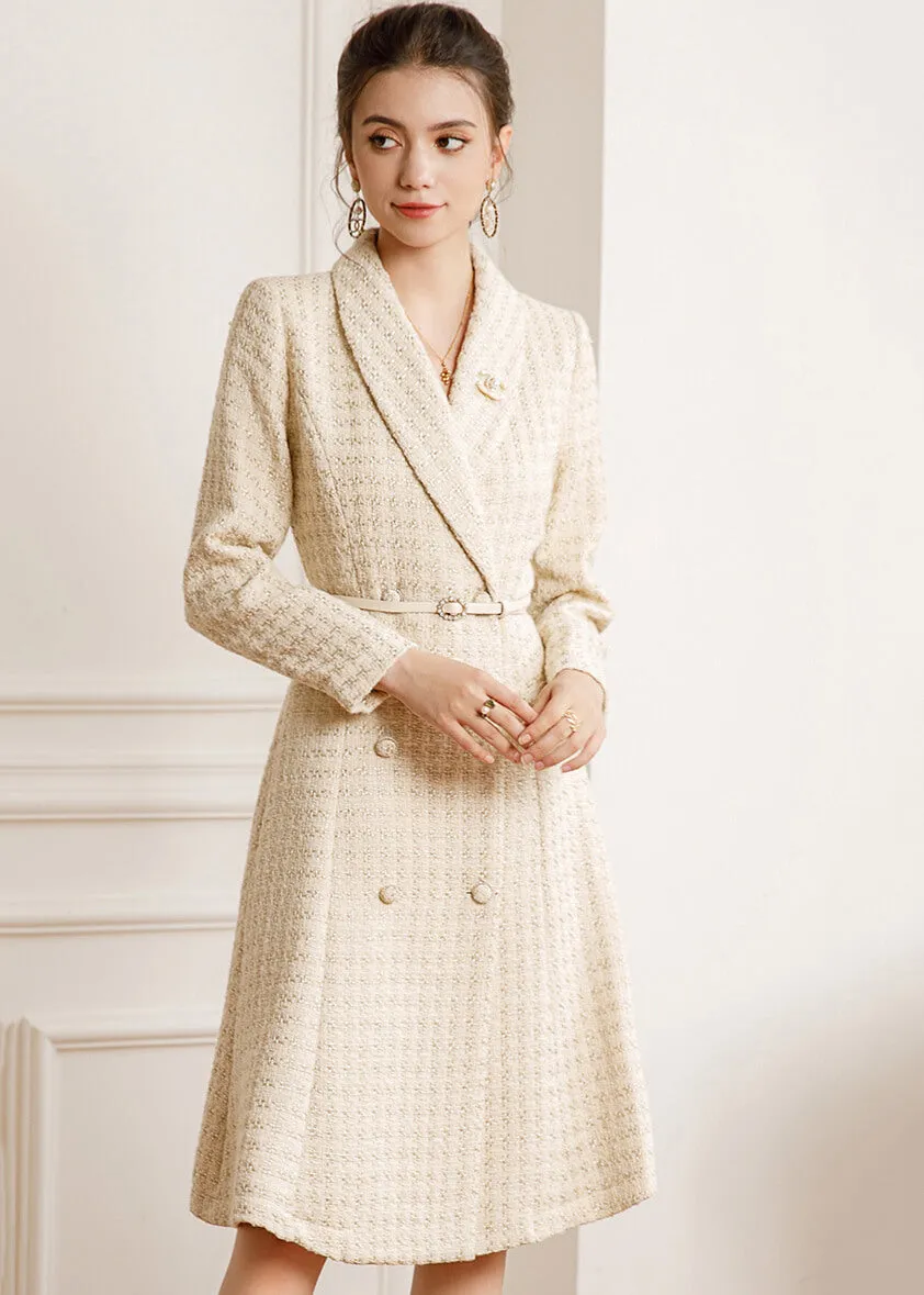 Tweed Double Breasted Belted Coat Dress