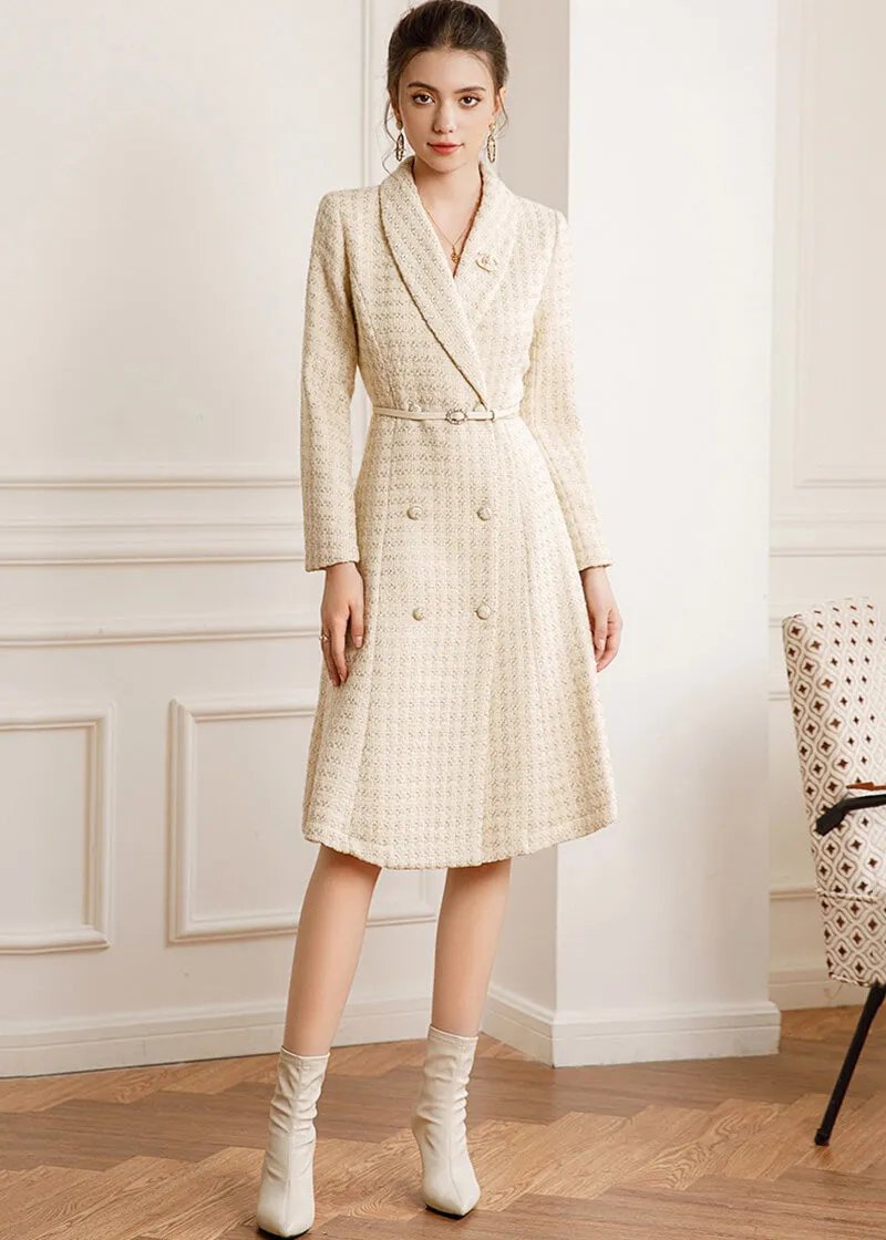 Tweed Double Breasted Belted Coat Dress