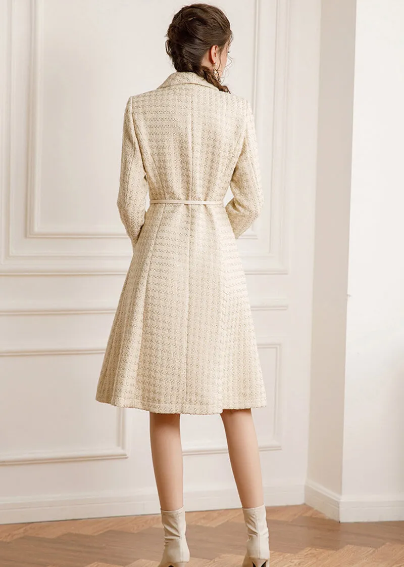 Tweed Double Breasted Belted Coat Dress