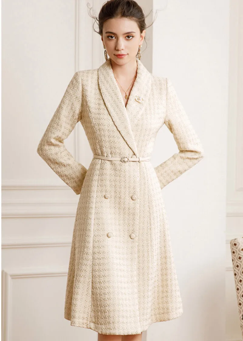 Tweed Double Breasted Belted Coat Dress